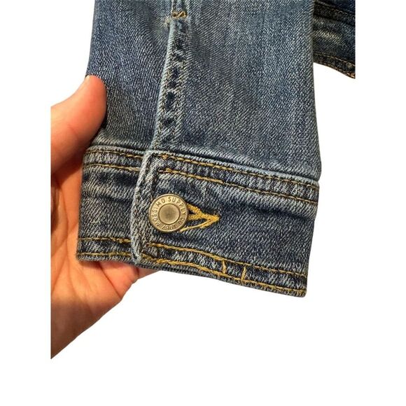 Mossimo Women's Distressed Denim Jacket Blue Size M Casual Long Sleeve - Picture 7 of 11
